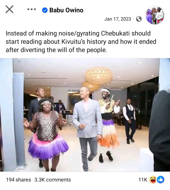 Babu never misses.... He saw it coming. Babu kwa sababu. 
#wafulachebukati 
#sifuna 
<a href="/_HEBabuOwino_/">Babu Owino</a>