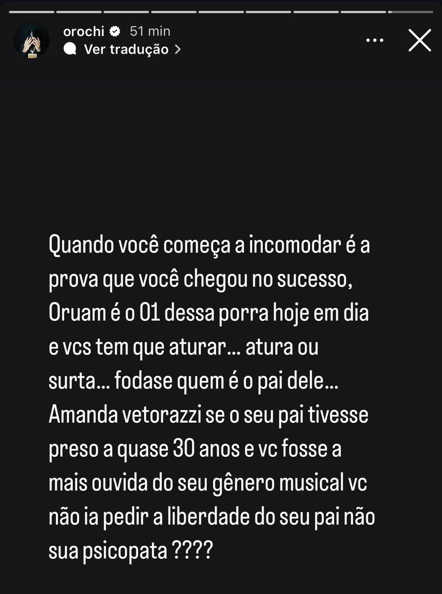 Amandavettorazz's tweet image. Querido Orochi;

Você não conhece minha história. Meu pai não foi um bom pai e por isso eu nunca usei ele como exemplo para nada.

E só para sua ciência: ele está morto.