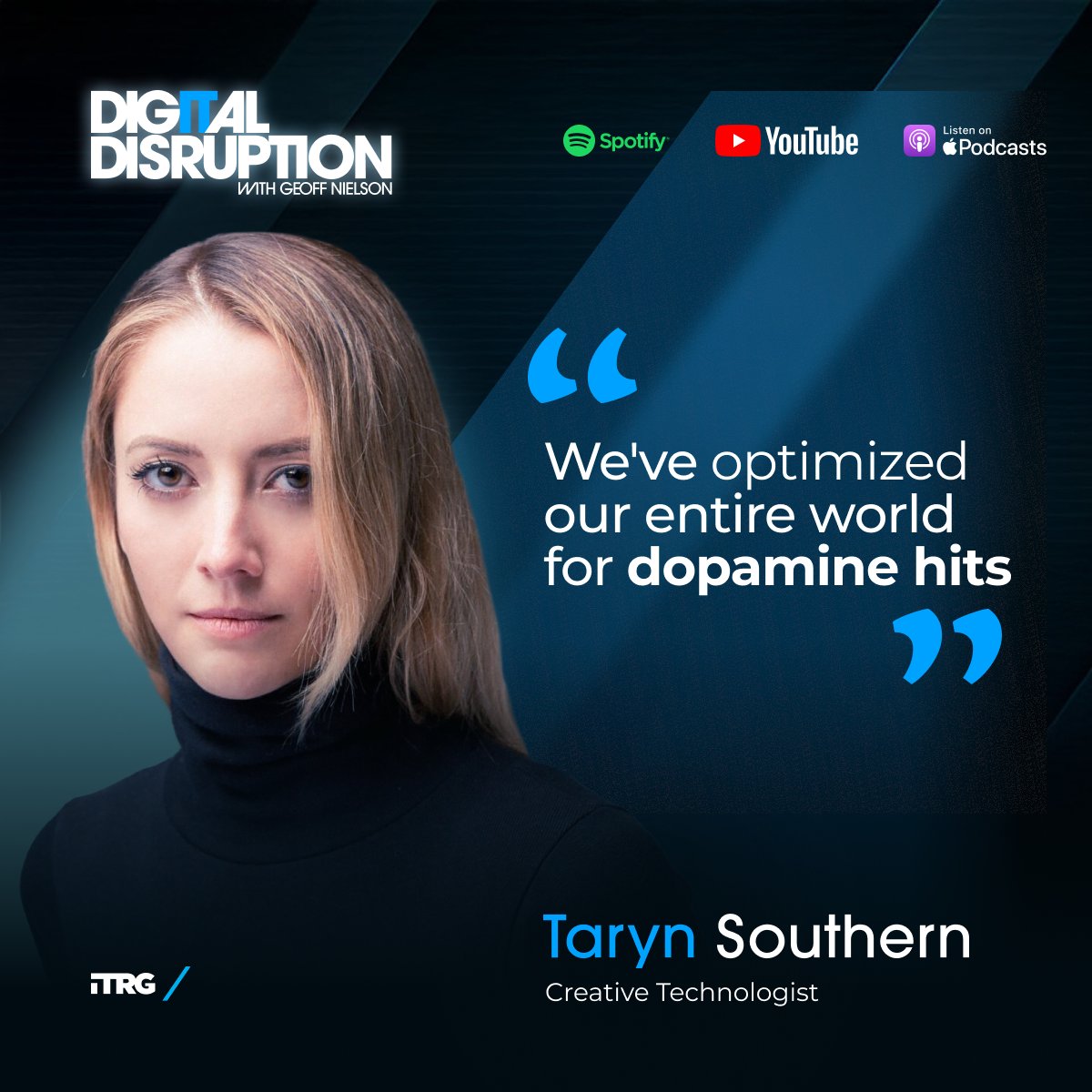 infotechRG's tweet image. What does @TarynSouthern, Chief Storyteller at Blackrock Neurotech, have to say about the groundbreaking #technologies shaping our future?

Find out this Monday on Digital Disruption with Geoff Nielson.

Listen on YouTube, Spotify, and Apple Podcasts.

#ai #techpod #tech