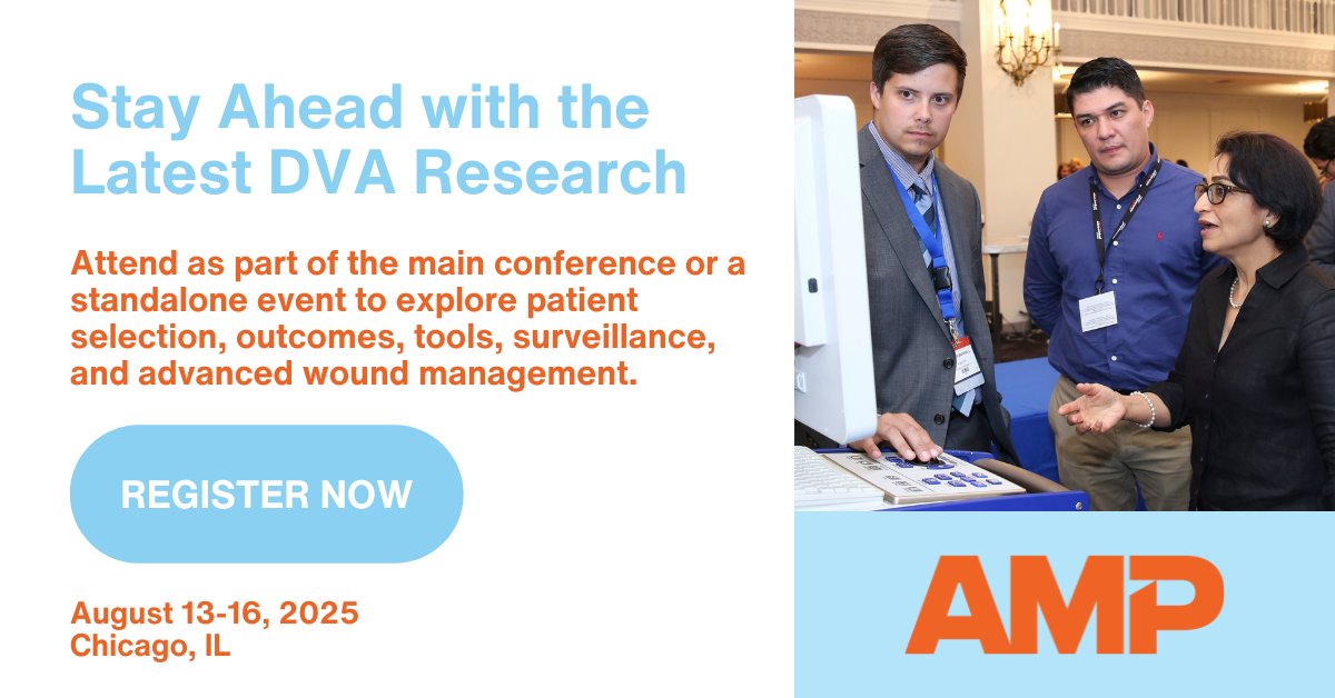 DVA Day is back at #AMP2025! Get exclusive insights into deep vein arterialization (DVA)—from patient selection to advanced wound management. Don't miss out &amp; register today: hubs.ly/Q037fWDn0

<a href="/docTPlive/">Tino Peña</a> <a href="/bretwiechmann/">Bret Wiechmann</a>
