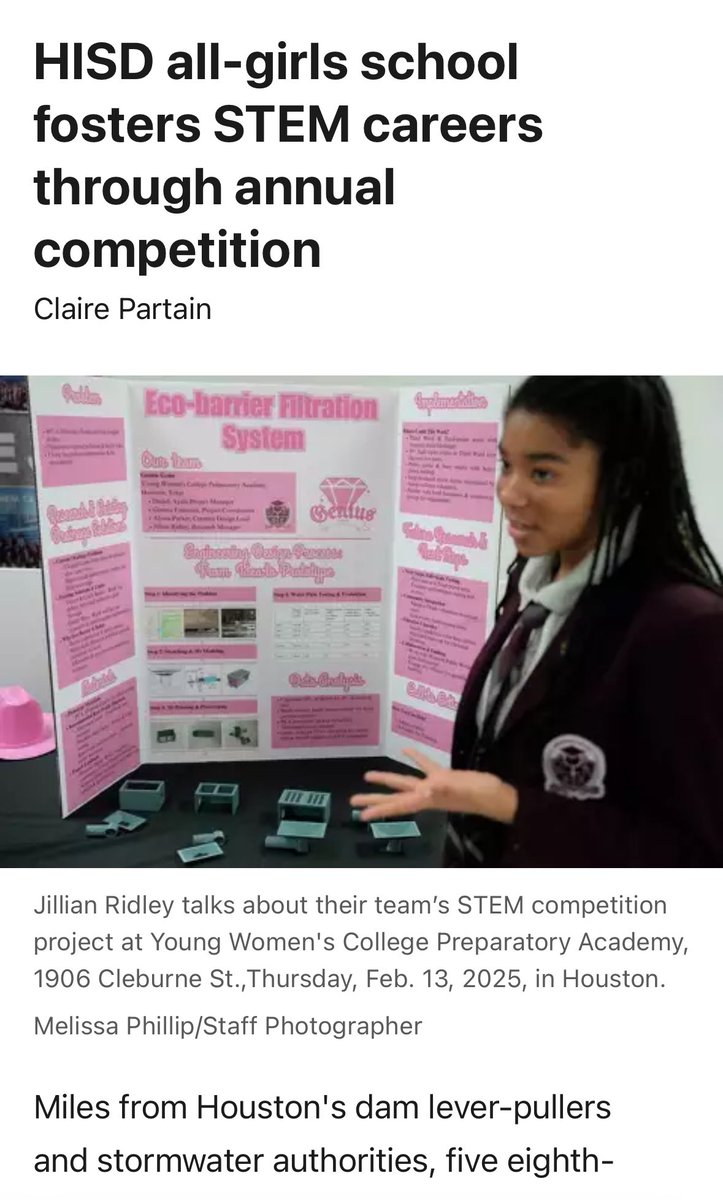 PROUD MOM of an AMAZING Daughter!!! 

Be sure to check out this Houston Chronicle article featuring Jillian and the innnovative work happening at <a href="/YWCPAHISD/">Young Women's College Preparatory Academy</a> 🩷

#stemeducation #GirlsInSTEM #HISD Houston Independent School District

houstonchronicle.com/news/houston-t…