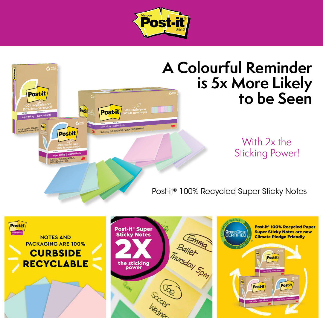 ChristiesOP's tweet photo. 🌈 A little colour goes a long way!
Did you know a colourful reminder is 5x more likely to be seen?

With #Post-it® 100% #Recycled Super Sticky #Notes, your to-dos will never be out of sight (or mind)! https://t.co/M3Dx5Q8WaM