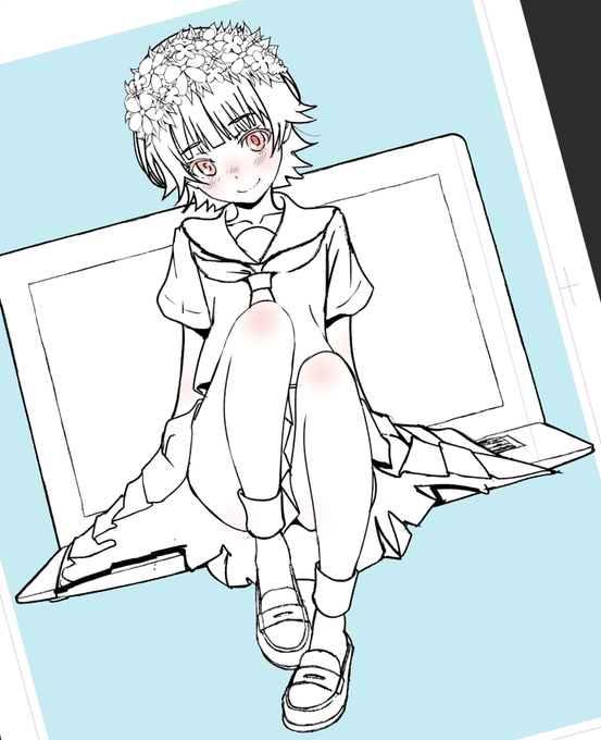 #頬を赤くした女性キャラ   会場限定ペーパー2枚目を描いています。久し振りにウイハルサン。 