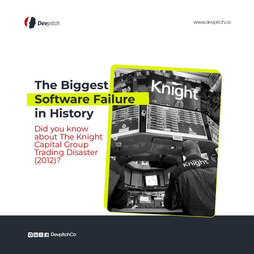DevpitchCo's tweet image. Software Failure: The Knight Capital Group Trading Disaster (2012).
Ever wondered what Happened?
#FinancialLoss #CodeTesting #VersionControl #RealTimeMonitoring #TechInFinance #FinancialTechnology