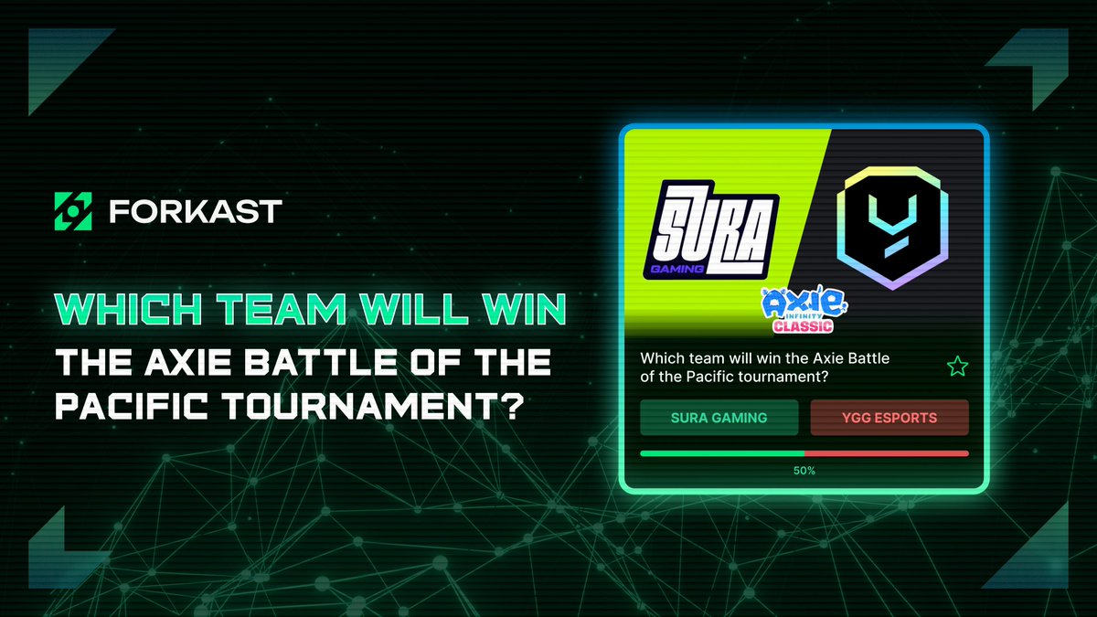 The BATTLE OF THE PACIFIC! ⚔️

Two of <a href="/AxieInfinity/">Axie Infinity</a>’s top guilds — <a href="/YggEsports/">YGG Esports</a> &amp; <a href="/suragamingteam/">Sura Gaming</a> — are facing off in a $5K <a href="/AxieInfinity/">Axie Infinity</a> Classic showdown! 👑

📅 Feb 22-23 | 1PM UTC
💰 $5K in $CGX prizes
📺 twitch.tv/ForkastGG
