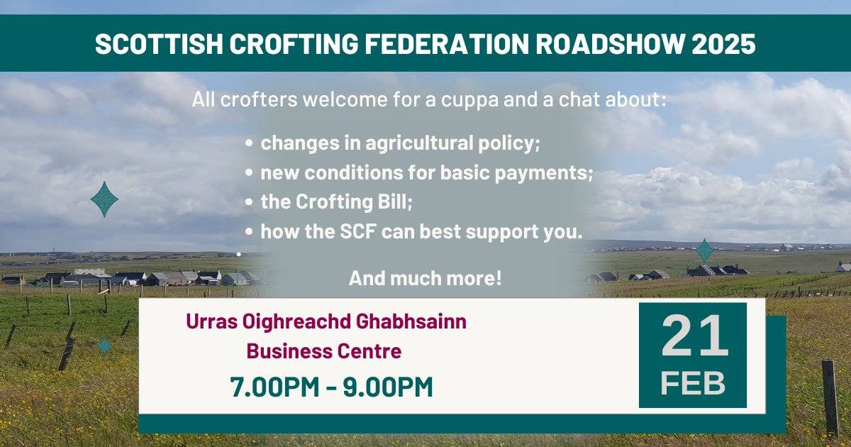 Scottish Crofting Federation (@scotcroftingfed) on Twitter photo Lewis roadshow tonight!
<a href="/UrrasOG/">Galson Estate Trust</a> Business Centre, Tom na BĆ , South Galson, 7pm to 9pm.
All welcome!
No need to book, just come by. Lewis roadshow tonight!
<a href="/UrrasOG/">Galson Estate Trust</a> Business Centre, Tom na BĆ , South Galson, 7pm to 9pm.
All welcome!
No need to book, just come by.