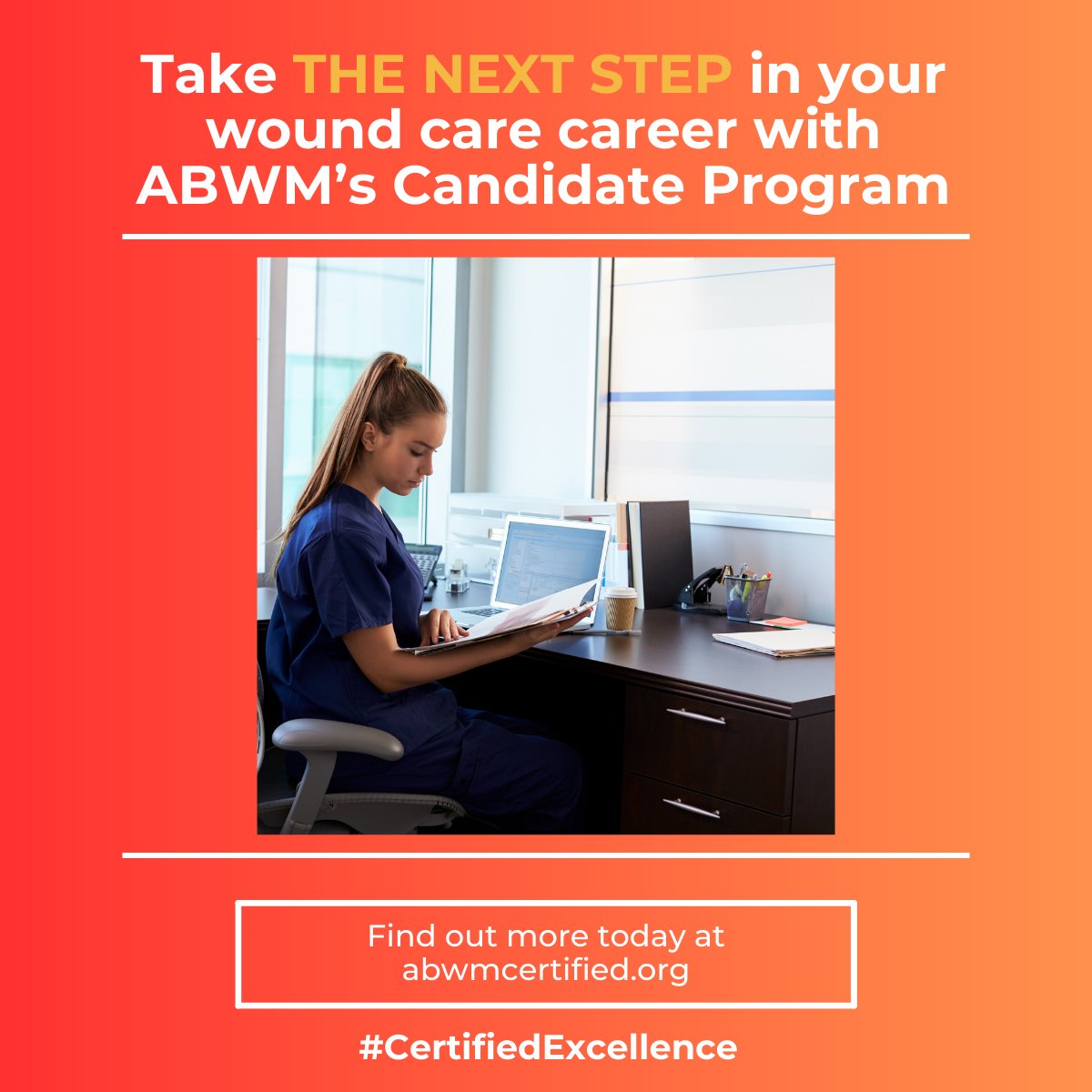 abwmcertified's tweet image. Boost your career with ABWM certification! Gain up to 3 years of experience as a Candidate for CWCA®, CWS®, or CWSP®. Learn more: 🔗 abwmcertified.org  #CareerGrowth #ABWM #WoundCare #CandidateProgram #CWCA #CWS #CWSP
