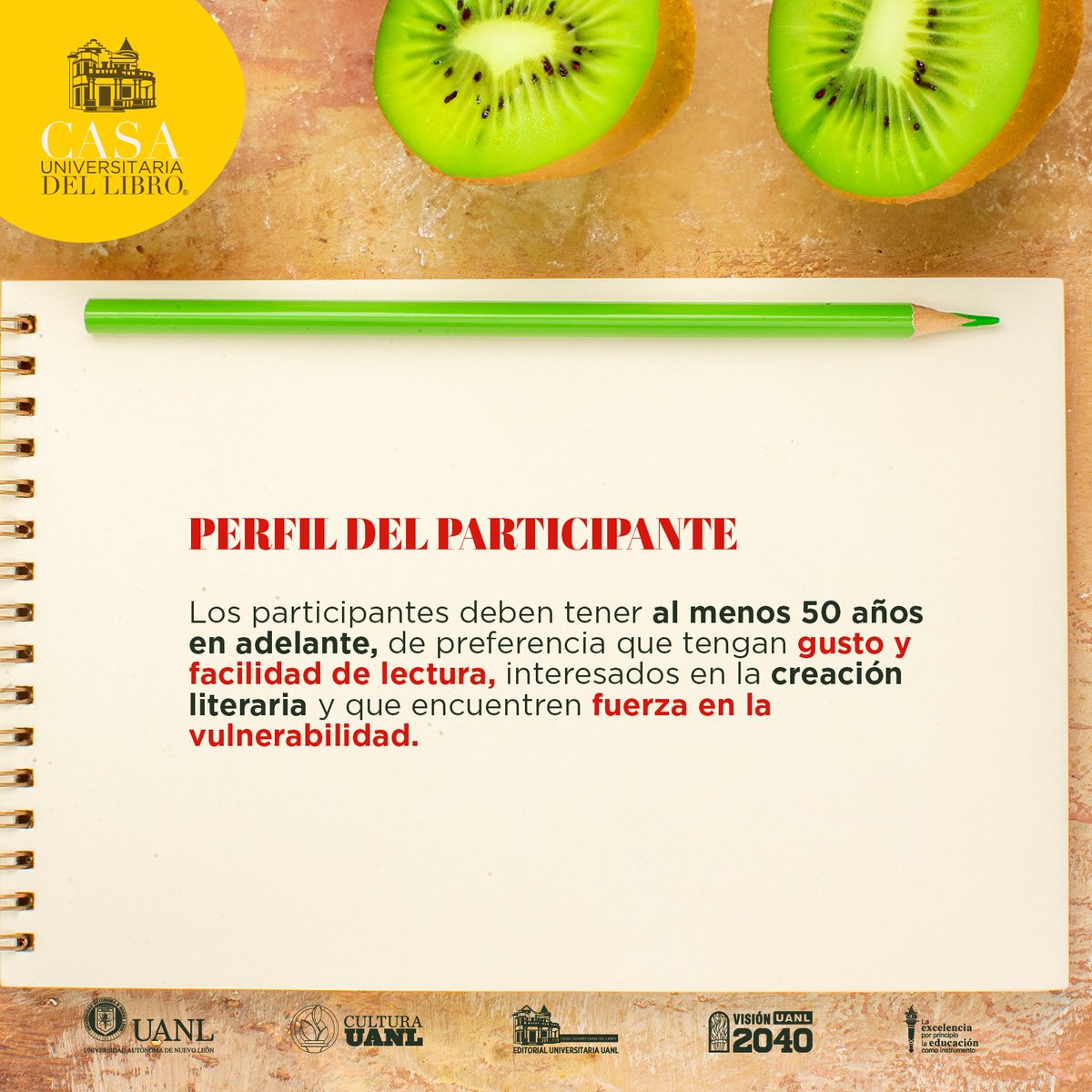 Casa del Libro UANL (@casalibrouanl) on Twitter photo Un taller de creación literaria y escritura autoreferencial dirigido a adultos mayores. Incripciones o más información: 81 8329 4111 (horario de atención: lunes a viernes de 10:00 a 16:00 h) o al correo espacioudelectura@gmail.com Un taller de creación literaria y escritura autoreferencial dirigido a adultos mayores. Incripciones o más información: 81 8329 4111 (horario de atención: lunes a viernes de 10:00 a 16:00 h) o al correo espacioudelectura@gmail.com