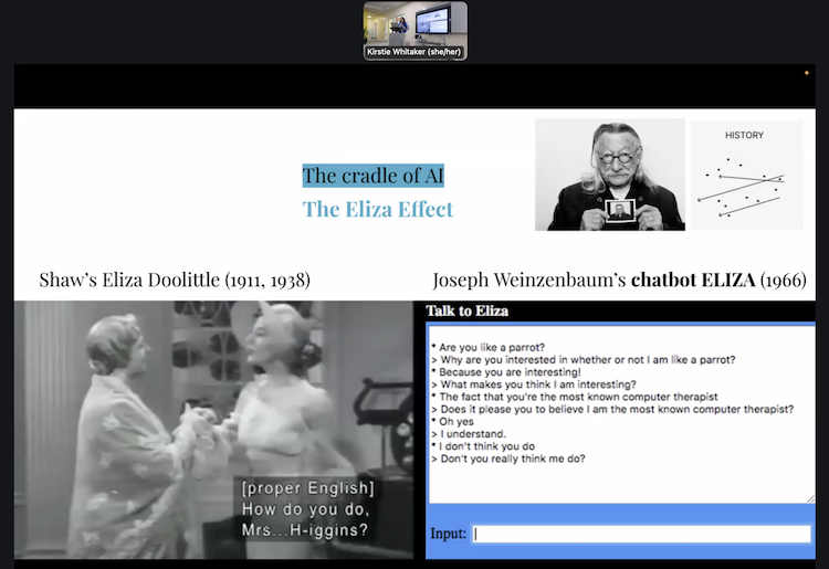What do humanities, and in particular fictional imaginaries, provide to technology?

My talk at <a href="/UCBIDS/">BIDS - Berkeley Institute for Data Science</a> on artificial humanities and fiction is now online!

I talked about Eliza Doolittle and ELIZA the chatbot and showed how fictional templates inform technology development
