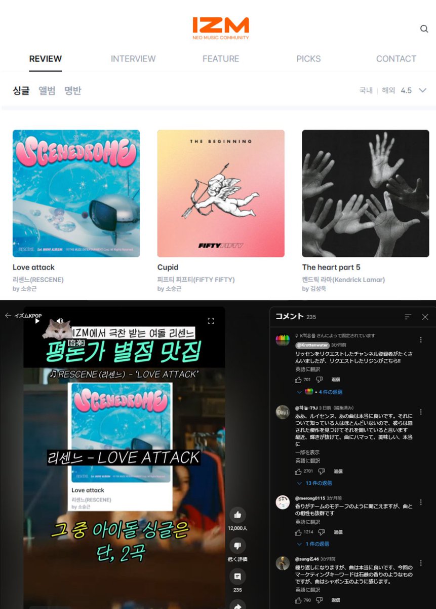 47mxk's tweet photo. #RESCENE「LOVE ATTACK」再逆走の兆し！！韓国の有名な音楽評価サイトIZMで高評価(☆4.5)された楽曲をまとめた動画が注目され、Melonリスナー数が急増中。IZMはアイドル楽曲に厳しいことで知られており、同評価を得たグループはRESCENE以外にFIFTY FIFTYだけです。 https://t.co/NkaOD23Xsn