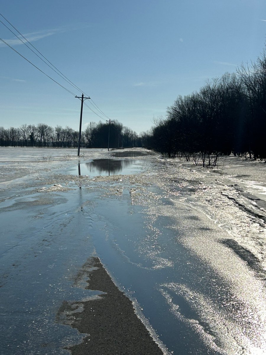 Many flooded roadways are frozen this morning, but motorists still shouldn’t risk driving through them. Turn around, don’t drown.