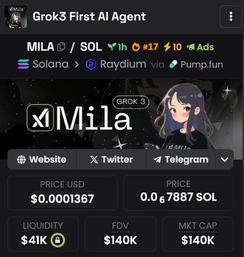 MILA_AI_SOL's tweet photo. Dex Ads + 10X boosts are LIVE

$MILA is on 17# DexScreener hot trending 🔥  

More things are coming

https://t.co/mvnYskVwZV https://t.co/lIR0Ov1pru
