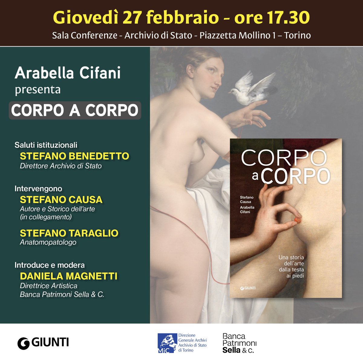 👉Giovedì 27/02 alle 17.30 nell'Auditorium dell'Archivio Arabella Cifani e Stefano Causa presentano, insieme all'anatomopatologo Stefano Taraglio, 𝐶𝑜𝑟𝑝𝑜 𝑎 𝐶𝑜𝑟𝑝𝑜. 𝑈𝑛𝑎 𝑠𝑡𝑜𝑟𝑖𝑎 𝑑𝑒𝑙𝑙’𝑎𝑟𝑡𝑒 𝑑𝑎𝑙𝑙𝑎 𝑡𝑒𝑠𝑡𝑎 𝑎 𝑝𝑖𝑒𝑑𝑖, Giunti 2024. 
Ingresso libero.