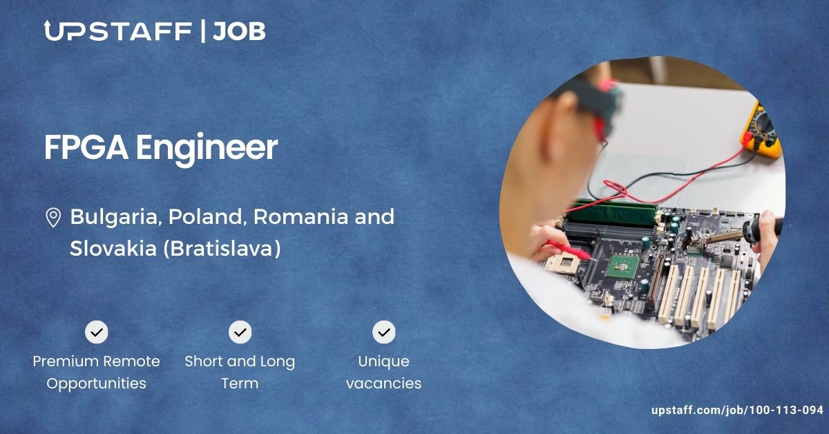 UpstaffTeam's tweet photo. 🚀  Upstaff is #hiring an FPGA Engineer.  

💼 We are looking for an experienced FPGA Engineer to join our team full-time.  

💡 Must-have skills: #FPGA #Verilog #LatticeRadiant #ModelSim #LatticeICE40  
📍 Location - Bulgaria, Poland, Romania Slovakia, Bratislava. 3 times per week office visiting, they have a lab there; 
📍 Duration - long term; 
📍 Employment contract; 
📍 Start - ASAP; 
📍 Upper-Intermediate English.  

✅ Apply: https://t.co/qcbhTufvql

#vacancy #openjob #job #jobs #opportunity #opportunities #JobOpportunities #UpstaffJob #Upstaff