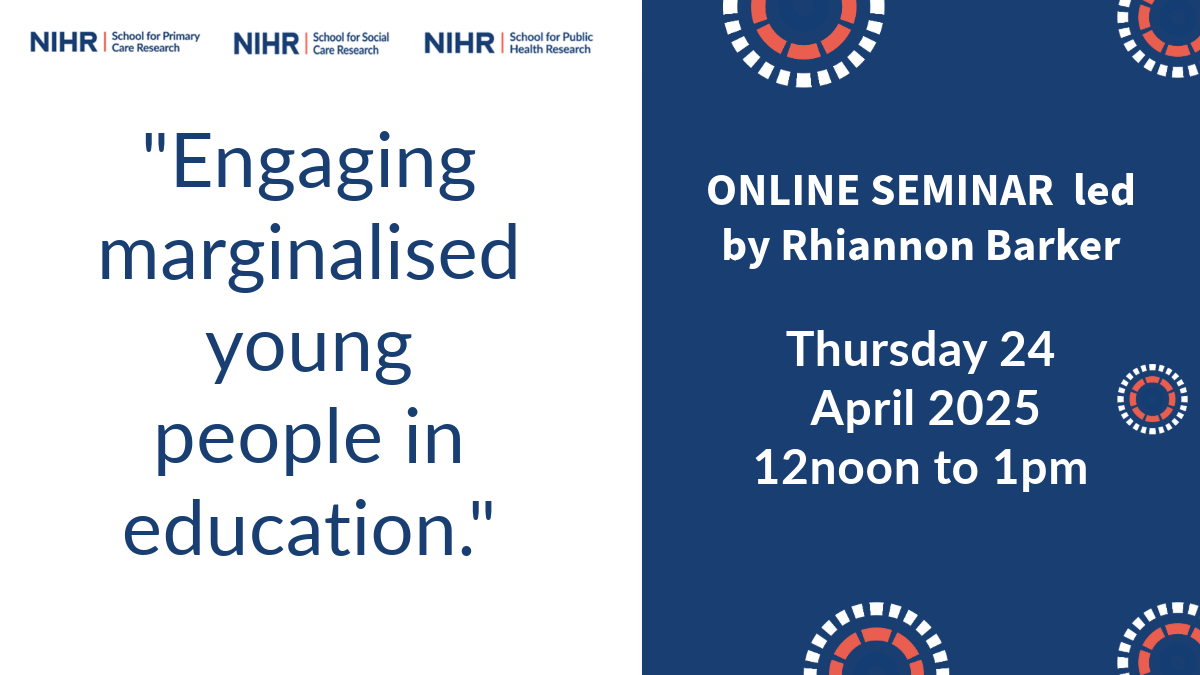 NIHR School for Primary Care Research (@nihrspcr) on Twitter photo Three Research Schools' Online Seminar | Engaging marginalised young people in education, 24 April 2025, 12 - 1pm: spcr.nihr.ac.uk/events/online-…
#MentalHealth #Research
<a href="/Ashmore2009/">Claire Ashmore</a>
<a href="/GeorginaSPCR/">Dr Georgina Fletcher</a> Three Research Schools' Online Seminar | Engaging marginalised young people in education, 24 April 2025, 12 - 1pm: spcr.nihr.ac.uk/events/online-…
#MentalHealth #Research
<a href="/Ashmore2009/">Claire Ashmore</a>
<a href="/GeorginaSPCR/">Dr Georgina Fletcher</a>