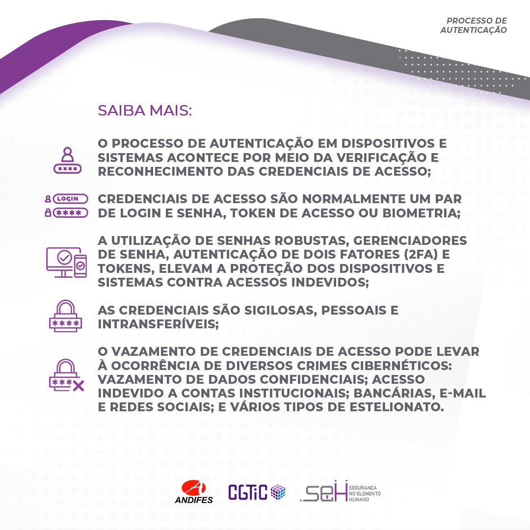 CTIC_UFPA's tweet photo. Senhas e credenciais são SECRETAS e NÃO devem ser COMPARTILHADAS com ninguém. Se alguém conseguir acesso a elas, pode usar pra fazer coisas que criam problemas pra ti, para os teus amigos e familiares, para a Universidade e para quaisquer organizações com as quais tens ligação!!! https://t.co/XgLLFRRhwK