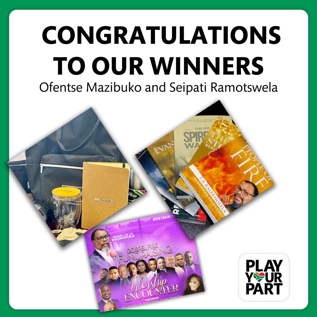 🎉 Congratulations to our competition winners! 🎉
We hope you enjoy your prizes and thank you for being part of our community.

#PlayYourPartSA