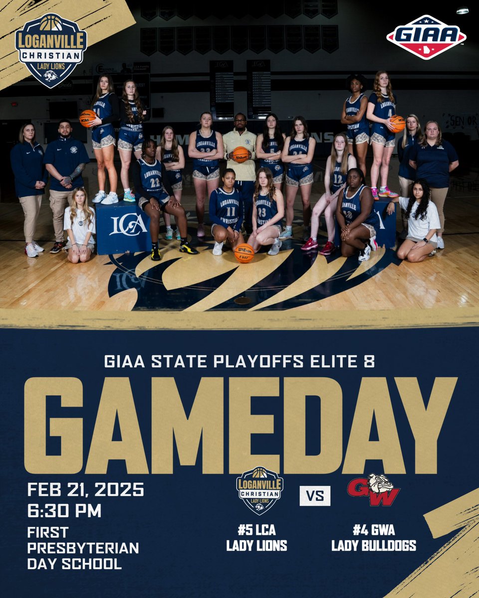 ELITE 8 ACTION TONIGHT as the Lady Lions head to Macon to play the #4 seeded George Walton Bulldogs at First Presbyterian Day School with tip-off 6:30 PM for a chance at the Final 4! #BrickbyBrick #GOLDSTANDARD