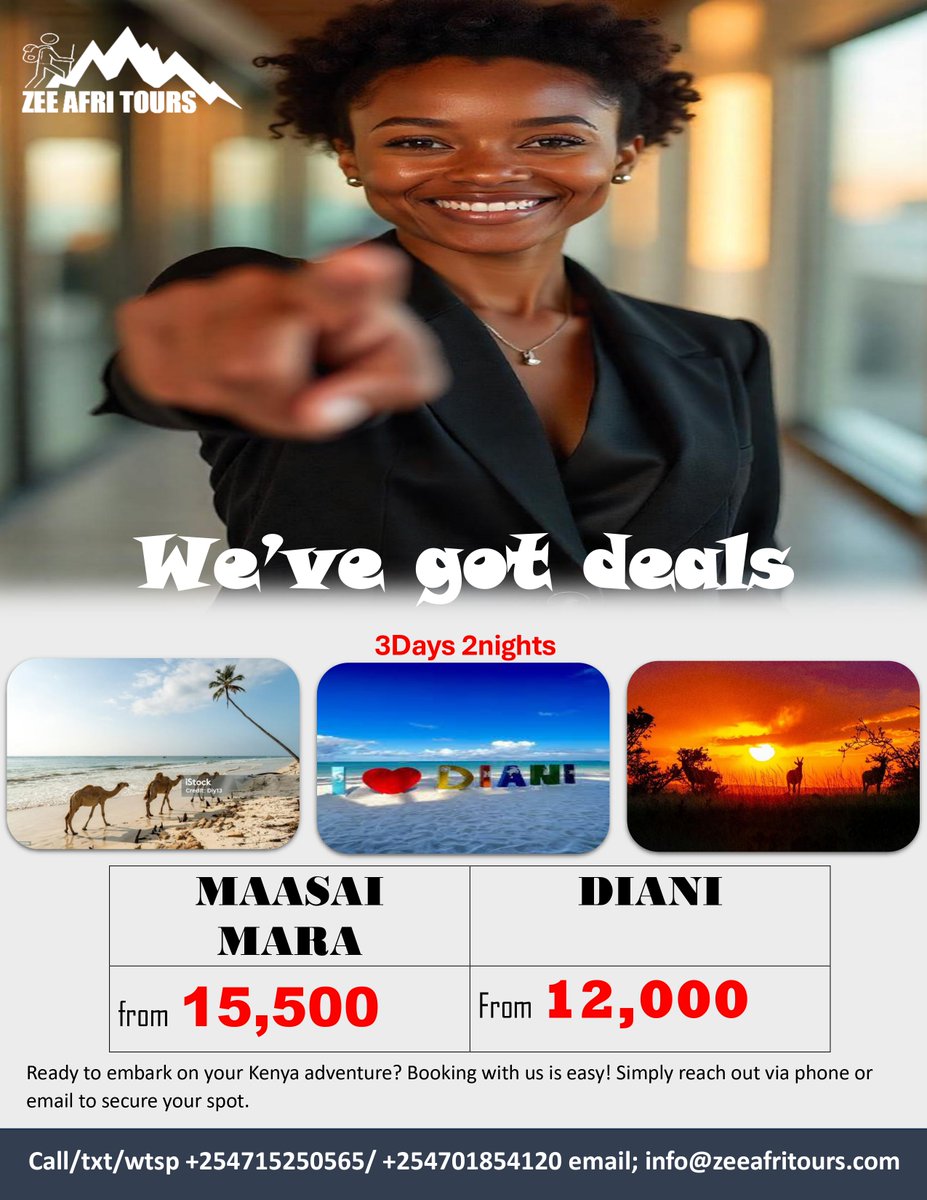 toniee_vexiee's tweet image. Welcome to Zee Afri Tours! Your gateway to unforgettable adventures in Kenya and East Africa. We curate exceptional travel experiences showcasing breathtaking landscapes, rich cultures, and diverse wildlife that make this region unique.