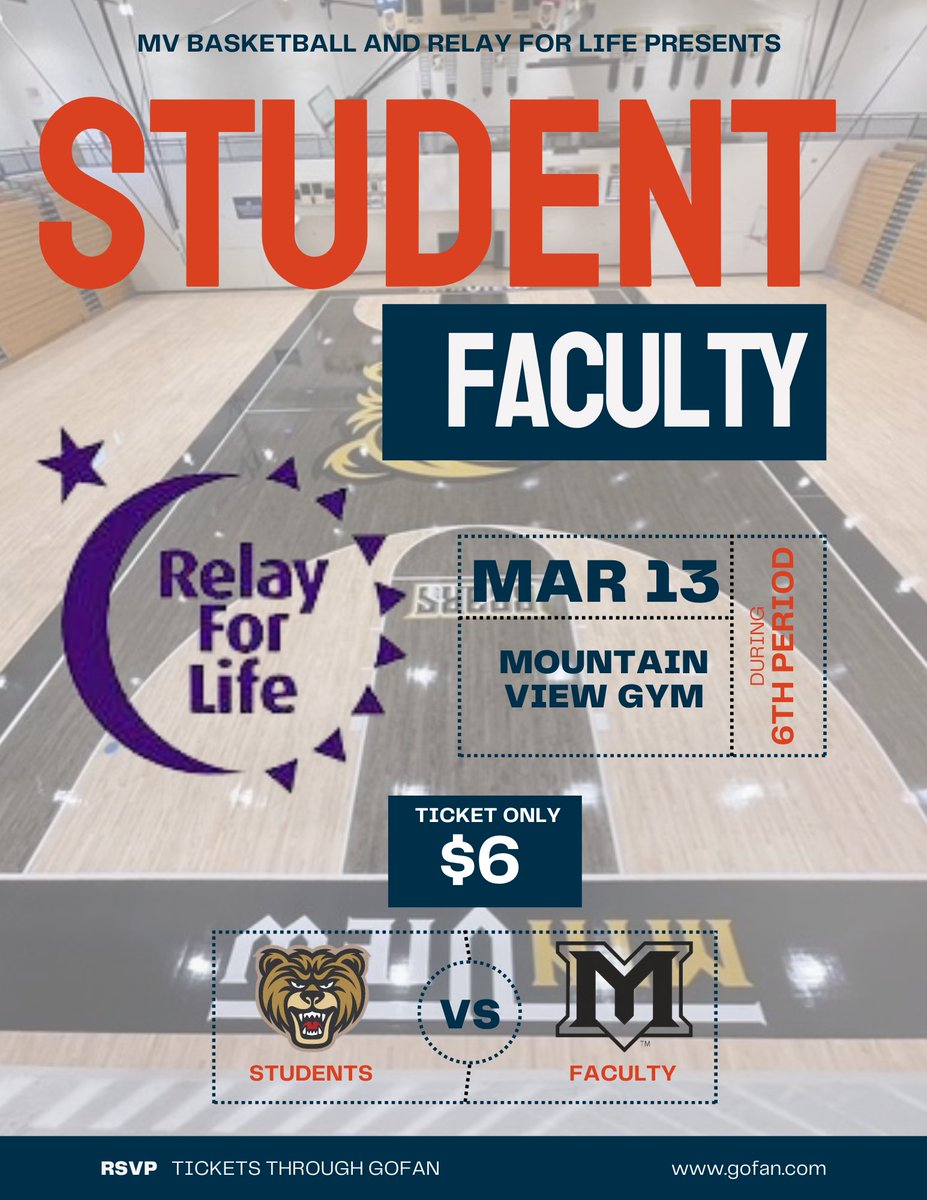 MV Hoops &amp; Relay For Life are proud to announce our annual Senior vs Faculty game.
Rosters &amp; additional information coming soon. 
Get ready.
Go Bears.