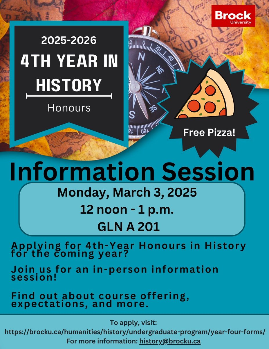 Brock History Dept (@historybrocku) on Twitter photo Attention 4th-Year History Students, 
Join us on March 3 for our 4th Year in History Honours Information Session to learn about course offerings, expectations and more. 
Applications deadline is March 15! #BrockUHistory Attention 4th-Year History Students, 
Join us on March 3 for our 4th Year in History Honours Information Session to learn about course offerings, expectations and more. 
Applications deadline is March 15! #BrockUHistory