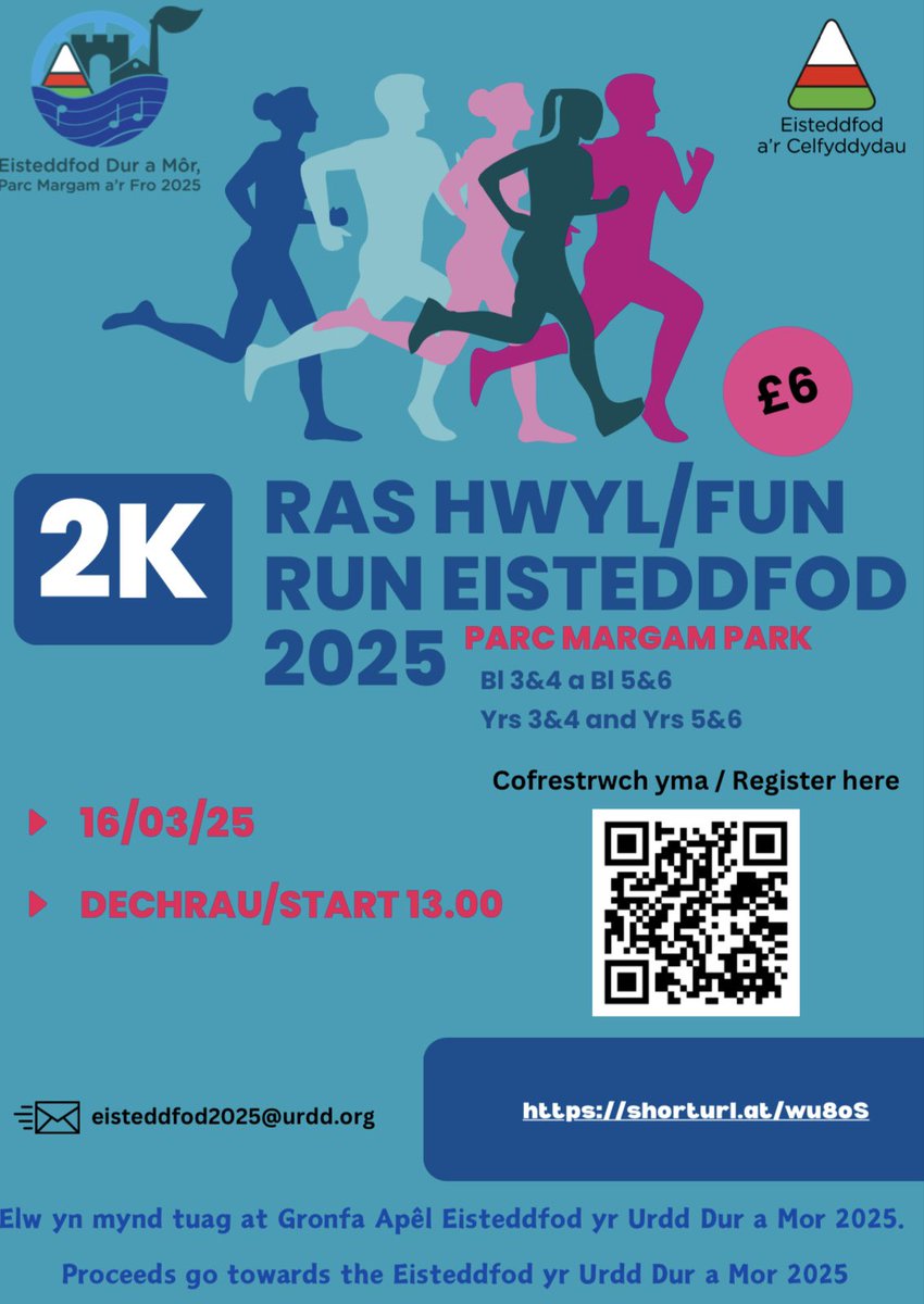 ⭐️Ras hwyl Eisteddfod Dur a Môr⭐️

📣I flynyddoedd 3&amp;4 a 5&amp;6!

🗓️16/03/25
📍Parc Margam Park
⏰1pm

Cofrestrwch drwy sganio’r côd QR neu drwy ddilyn y ddolen hon- 
cognitoforms.com/UrddGobaithCym…