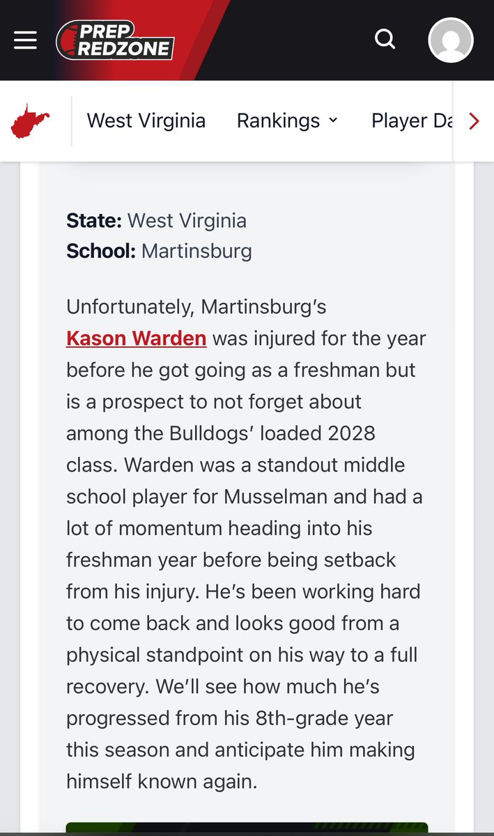 Kason “Juice” Warden🐶 (@kasonwarden) on Twitter photo Thanks for the write up <a href="/PrepRedzoneWV/">Prep Redzone West Virginia</a> I greatly appreciate it and definitely looking forward to the season 💪🏽 #Top13 #Dogs🐶🟠⚫️🏈 <a href="/MburgFootball/">Martinsburg Bulldog Football</a> <a href="/CoalfieldsCo/">Coalfields & Co.</a> <a href="/RecruitMHSFB/">Martinsburg High School Football Recruiting Page</a> <a href="/SportsTalk_304/">WV Sports Talk</a> <a href="/EPSportsNetwork/">Panhandle Sports Live! - Panhandle News Network</a> #LetsGetThisWork Thanks for the write up <a href="/PrepRedzoneWV/">Prep Redzone West Virginia</a> I greatly appreciate it and definitely looking forward to the season 💪🏽 #Top13 #Dogs🐶🟠⚫️🏈 <a href="/MburgFootball/">Martinsburg Bulldog Football</a> <a href="/CoalfieldsCo/">Coalfields & Co.</a> <a href="/RecruitMHSFB/">Martinsburg High School Football Recruiting Page</a> <a href="/SportsTalk_304/">WV Sports Talk</a> <a href="/EPSportsNetwork/">Panhandle Sports Live! - Panhandle News Network</a> #LetsGetThisWork