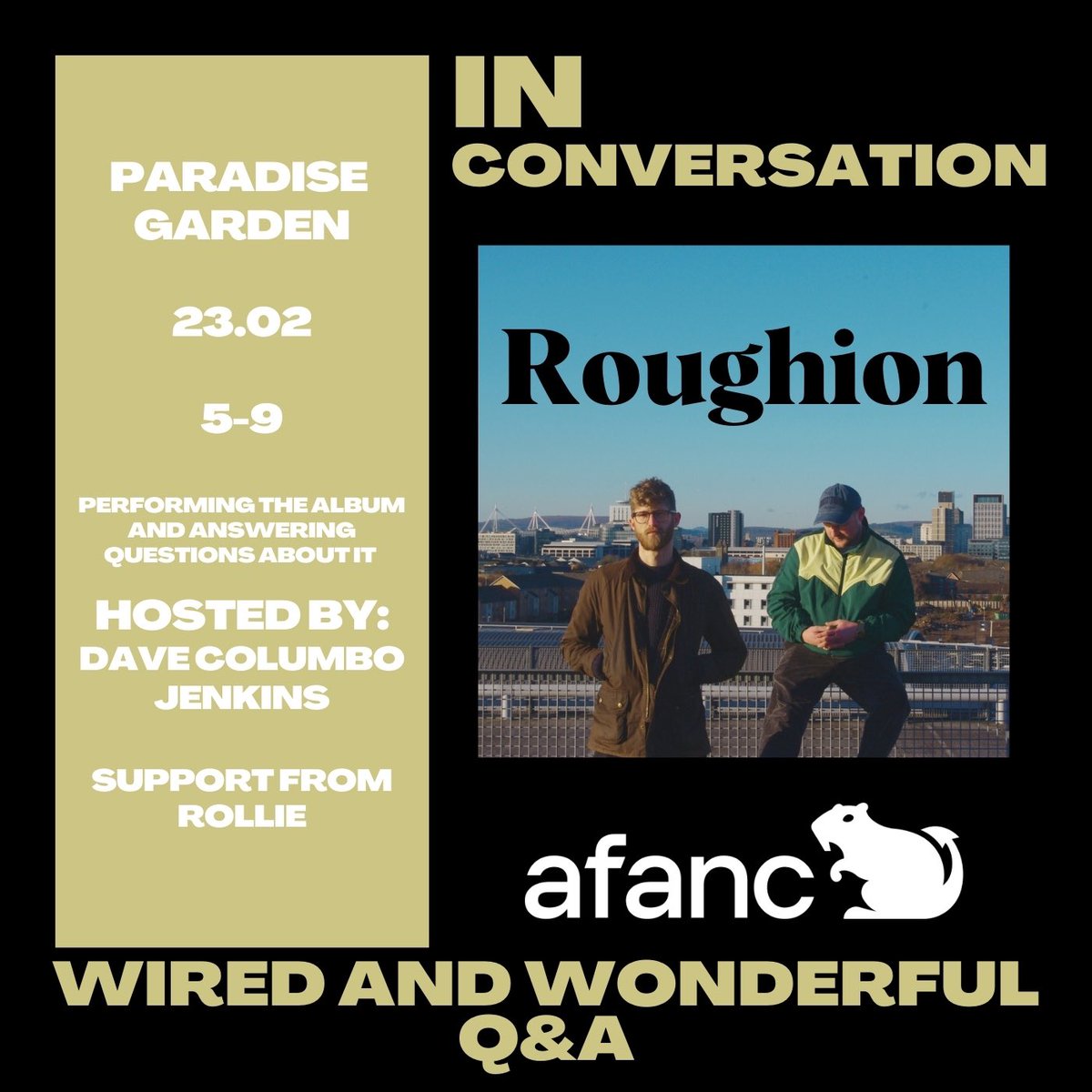 Roughion (@roughion) on Twitter photo THIS SUNDAY!! Paradise Garden. 5pm start, free entry. In depth Q&A on the DEBUT album Wired and Wonderful.
Hosted by <a href="/afancafancafanc/">afanc 🦫</a> & Dave Columbo Jenkins (DJ Mag, UKF, RedBull Journalist)
Album presale up now on bandcamp.
roughionmusic.bandcamp.com/album/wired-wo… THIS SUNDAY!! Paradise Garden. 5pm start, free entry. In depth Q&A on the DEBUT album Wired and Wonderful.
Hosted by <a href="/afancafancafanc/">afanc 🦫</a> & Dave Columbo Jenkins (DJ Mag, UKF, RedBull Journalist)
Album presale up now on bandcamp.
roughionmusic.bandcamp.com/album/wired-wo…