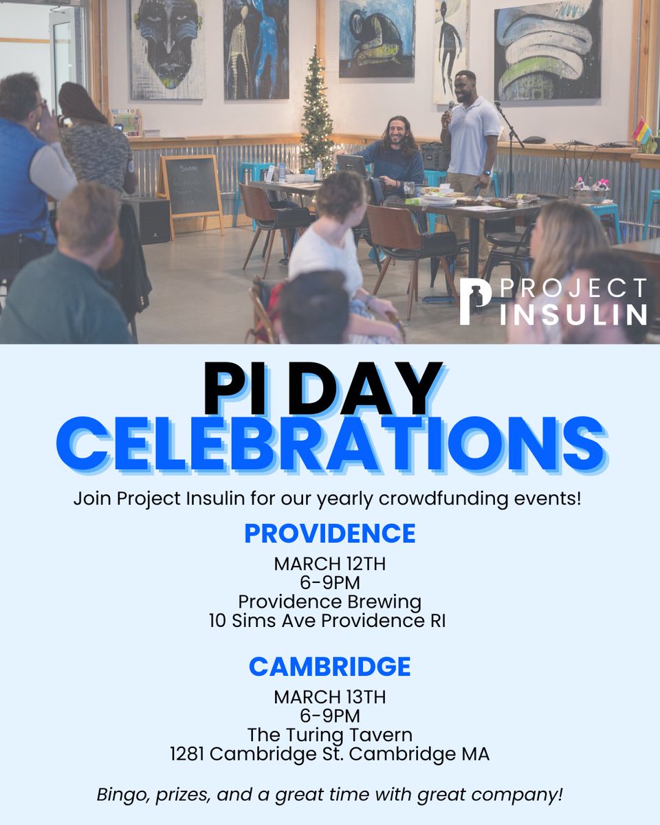 PI Day celebrations are almost here! Our goal? To raise PI’s ($3,141.59) to fund our mission of creating a generic insulin to ensure that no one needs to worry about affording their life saving medication.

Providence:
markitai.com/e/YmzhVz4eK3

Cambridge: 
markitai.com/e/B_ihRBjeo9
