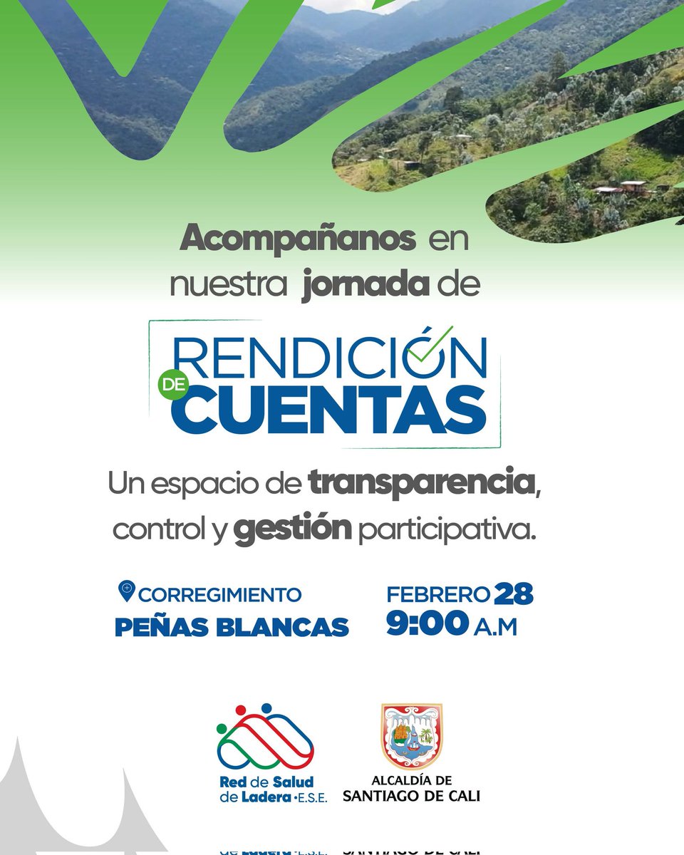 ¡Recuerda! La salud la construimos juntos⛰️🏥

El próximo 28 de febrero, te esperamos en nuestra Rendición de Cuentas 2025, donde por primera vez llevaremos este espacio de transparencia a la zona rural.

📍Corregimiento Peñas Blancas
⏰️9:00 a.m.