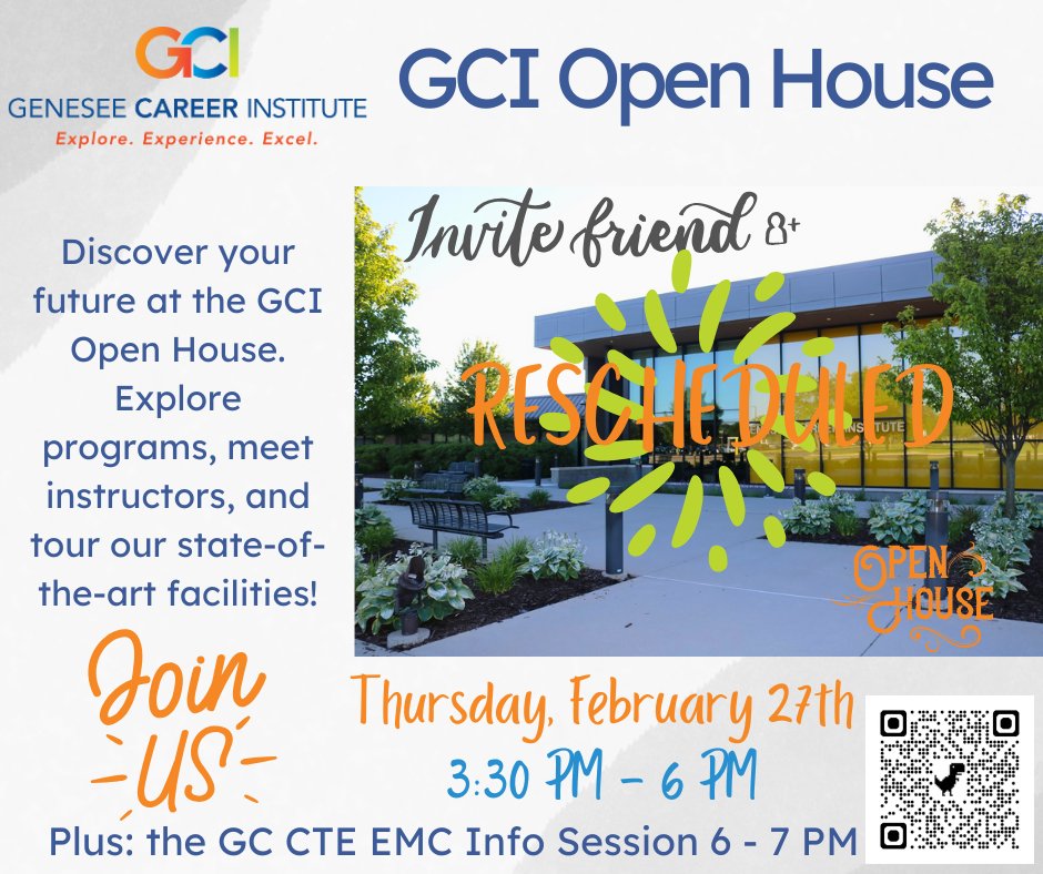 GCILearns's tweet image. 🎉 You thought you missed it… SHEW! 😅 But don’t worry—the GCI Open House is BACK on Thursday, February 27th, 3:30–6:00 PM! 🚀 Come check out our programs, meet instructors, and see where your future can take you!

#GCIOpenHouse #FutureReady #ExploreYourPath