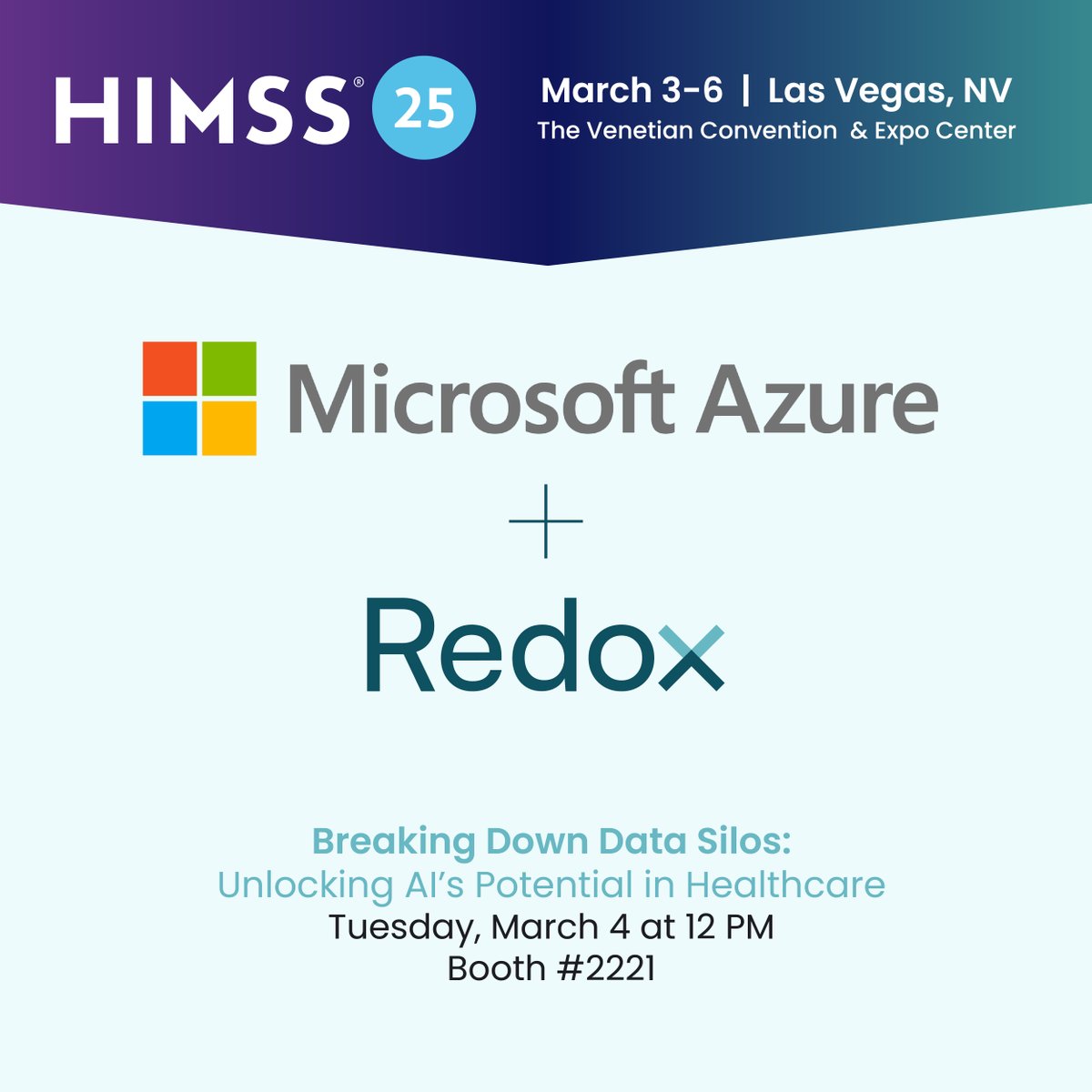 Redox (@redox) on Twitter photo Going to #HIMSS25? Stop by the <a href="/MSCloud/">Microsoft Cloud</a> booth to chat with us! You won’t want to miss our theatre presentation at noon on March 4, when we’ll be discussing how to unlock AI’s potential in healthcare. We hope to see you there! Going to #HIMSS25? Stop by the <a href="/MSCloud/">Microsoft Cloud</a> booth to chat with us! You won’t want to miss our theatre presentation at noon on March 4, when we’ll be discussing how to unlock AI’s potential in healthcare. We hope to see you there!