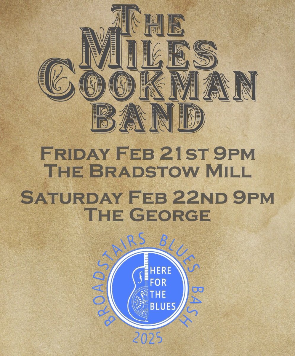 Broadstairs Blues Bash tonight. Playing at the Bradstow Mill from 9pm. See you at the bar 😎
#themilescookmanband #bluesband #livemusic #broadstairs #broadstairsbluesbash