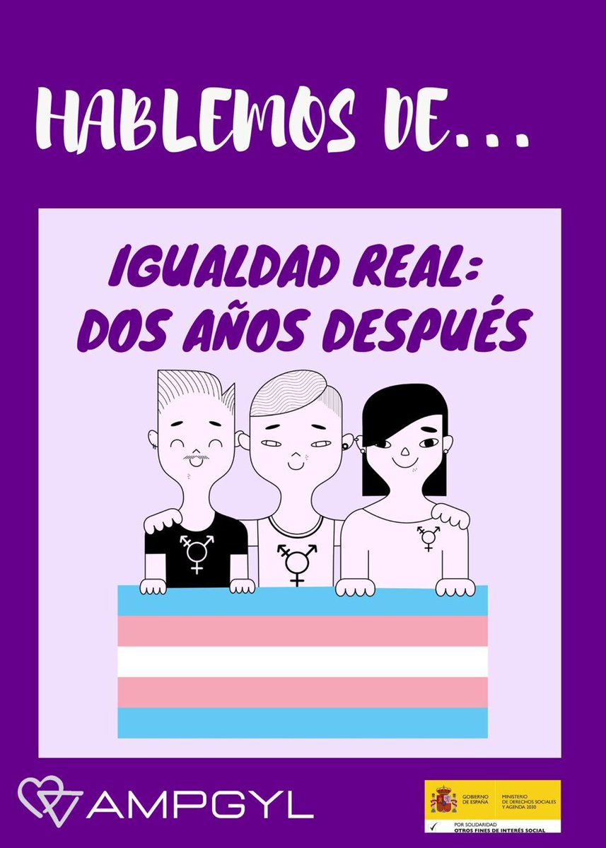 Hace casi 2 años que se aprobó la Ley Trans. ¿Estamos mejor o peor que entonces? 

ESTA TARDE a las 18:00h os hablaré de  con <a href="/AMPGYL/">AMPGYL</a>, a ver si hemos ido hacia adelante o solo hacia atrás como los cangrejos. 

Entra aquí para obtener el enlace a la charla: ampgyl.org/actividades/42…