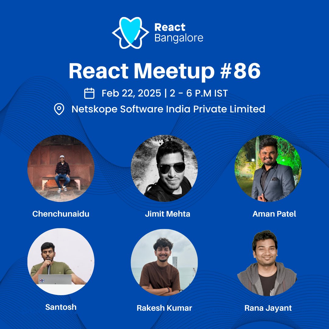 React Bangalore (@reactbangalore) on Twitter photo ✨ Join us at our React meetup tomorrow.
📅 Timings: Feb 22, 2 - 6 PM IST
🏢 Venue: Netskope Software India Private Limited
👥 Speakers: Chenchunaidu, Jimit Mehta, Aman Patel, <a href="/TweetWithSan/">Santosh Selvasundar</a>, Rakesh Kumar, <a href="/theranajayant/">Rana Jayant</a>
meetup.com/reactjs-bangal… ✨ Join us at our React meetup tomorrow.
📅 Timings: Feb 22, 2 - 6 PM IST
🏢 Venue: Netskope Software India Private Limited
👥 Speakers: Chenchunaidu, Jimit Mehta, Aman Patel, <a href="/TweetWithSan/">Santosh Selvasundar</a>, Rakesh Kumar, <a href="/theranajayant/">Rana Jayant</a>
meetup.com/reactjs-bangal…