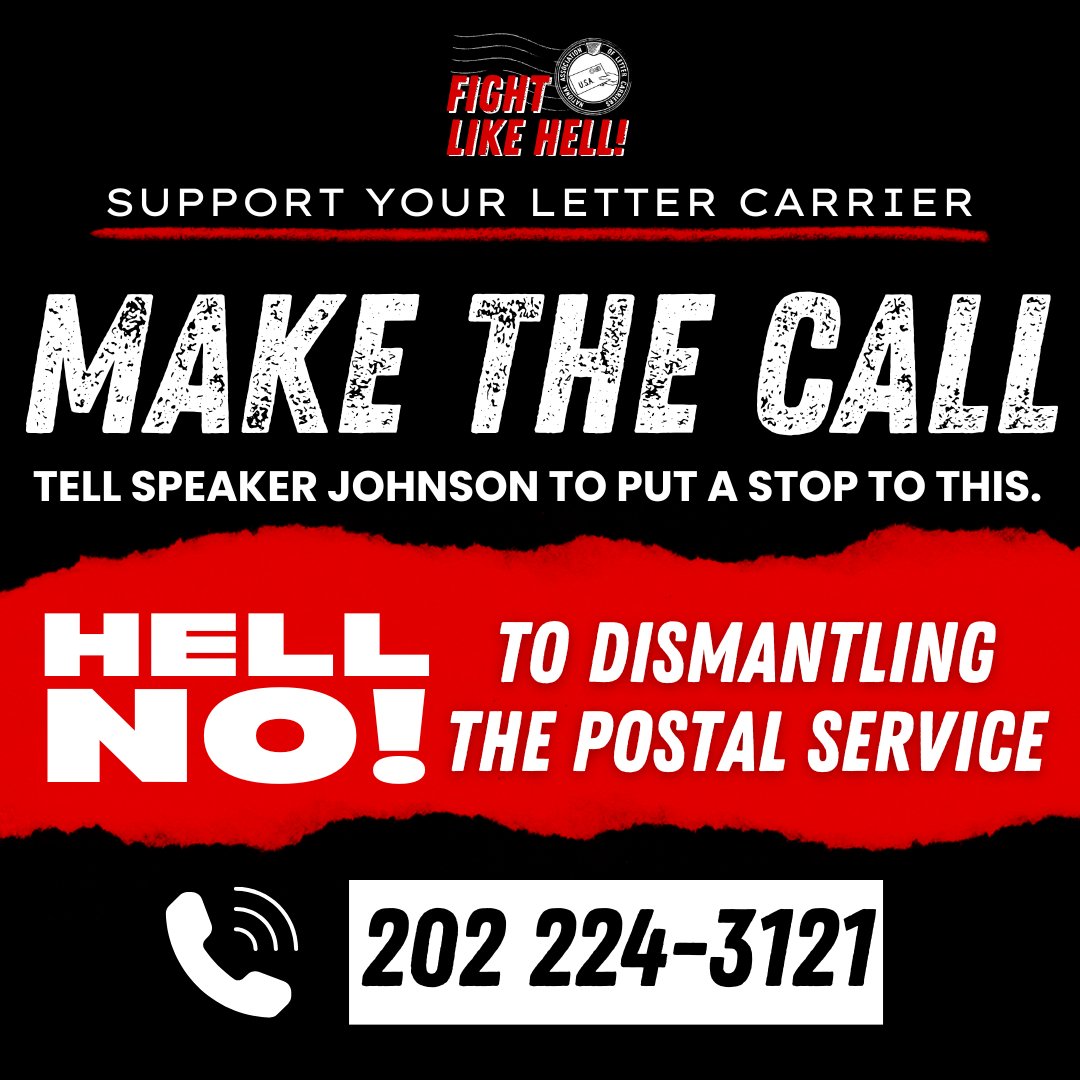 PhillyAFLCIO's tweet photo. 🚨URGENT 🚨The White House is expected to issue an order TODAY to DISMANTLE THE POSTAL SERVICE! This. Cannot. Stand.

We must stand with Postal Workers and tell Speaker Johnson HELL NO to dismantling the Postal Service!

Call Speaker Johnson NOW 📞 202-225-2777 https://t.co/B8eRvTi2AE