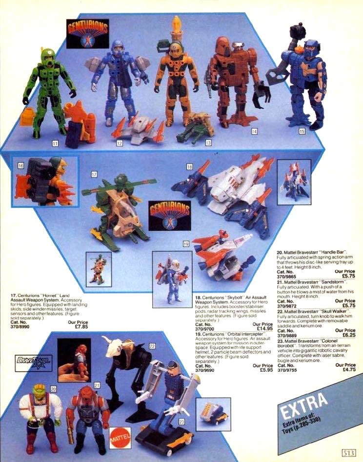 Kenner Centurions and Mattel BraveStarr action figures and toys in the 1987 UK Argos Superstore Catalogue.