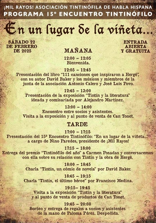 ¡Amigos de Tintín! 📚

Nos vemos mañana, un año más, en el 15º Encuentro Tintinófilo de <a href="/milrayos/">¡Mil Rayos! Asociación tintinófila habla hispana</a> 🧳 

Con muchas ganas de compartir este evento tan especial con todos en <a href="/CarlosdeAmberes/">Carlos de Amberes</a>.