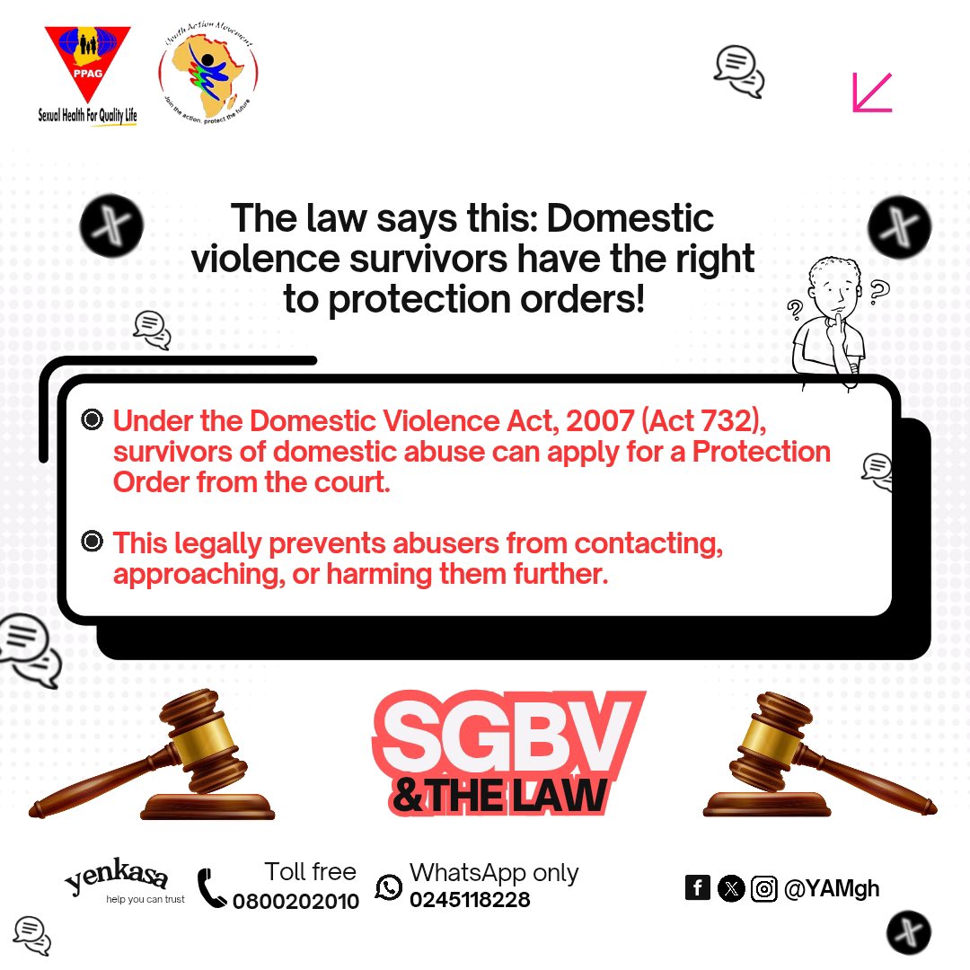 Siita Bayombie Ibrahim (@facelordibrahim) on Twitter photo The law says this: Domestic violence survivors have the right to protection orders!
#EndSGBV #SayNoToSGBV #KnowTheLaw
<a href="/PPAGGhana/">Planned Parenthood Association of Ghana (PPAG)</a> <a href="/YAMghana/">YouthActionMovement</a> The law says this: Domestic violence survivors have the right to protection orders!
#EndSGBV #SayNoToSGBV #KnowTheLaw
<a href="/PPAGGhana/">Planned Parenthood Association of Ghana (PPAG)</a> <a href="/YAMghana/">YouthActionMovement</a>