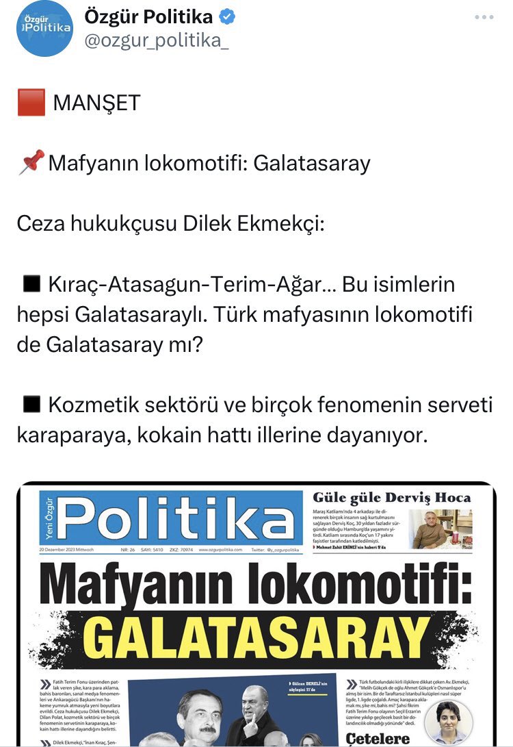 Maydonoz  Döner’e yapılan FETÖ operasyonu üzerinden, dönercinin Galatasaray Spor Kulübü ile olan sponsorluk ilişkisi sorgulanıyor… 

Fanatik bir Galatasaraylı ve Galatasaray Üniversitesi mezunu olarak Aralık 2023’te <a href="/Gulcandereli1/">Gülcan Dereli</a>’ye verdiğim röportajı bu vesileyle tekrar