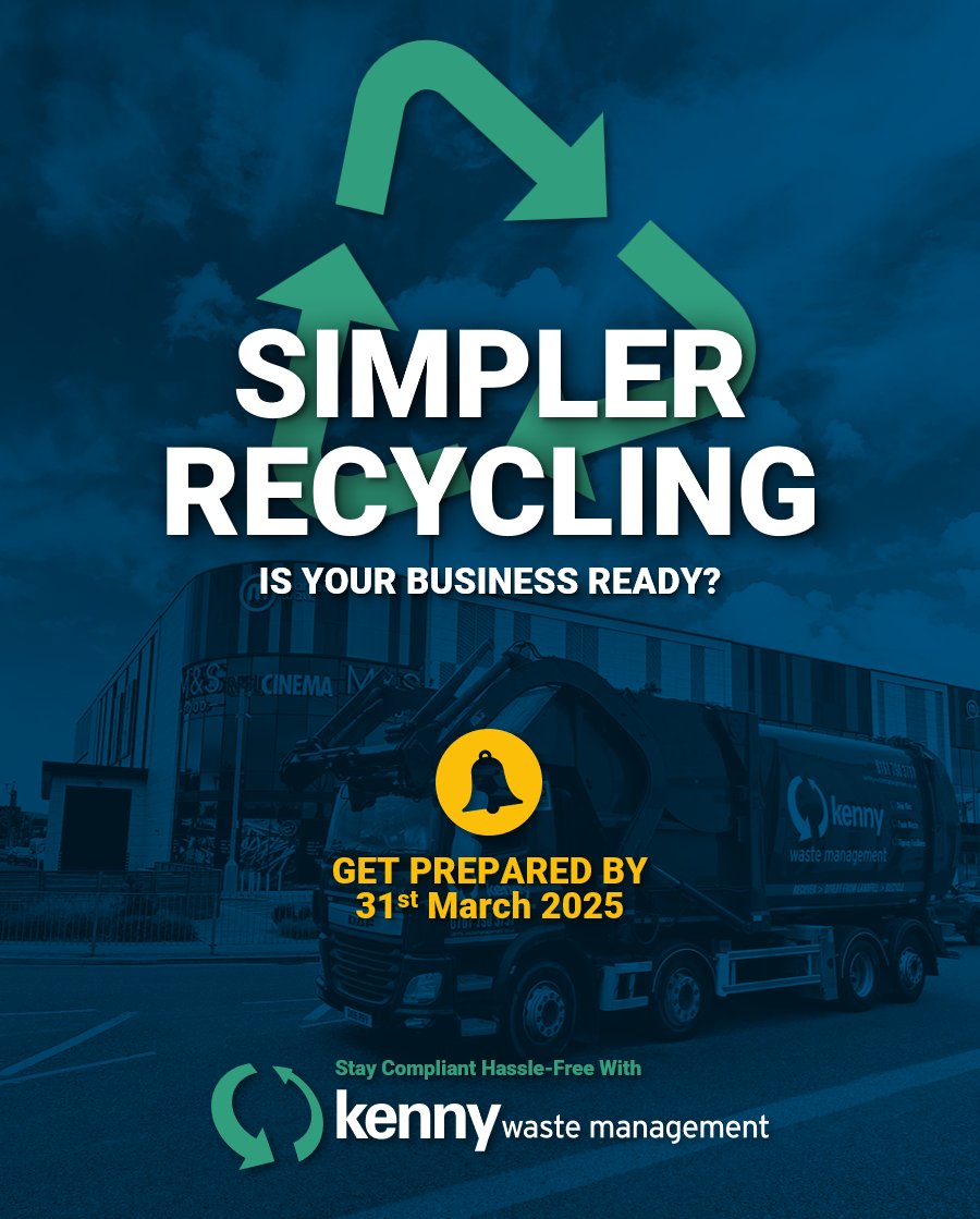 The upcoming 𝗦𝗶𝗺𝗽𝗹𝗲𝗿 𝗥𝗲𝗰𝘆𝗰𝗹𝗶𝗻𝗴 regulations from DEFRA will set new waste standards for businesses across England, coming into effect from 31st March 2025.

🔎 Curious about 𝗵𝗼𝘄 𝘁𝗵𝗲 𝗻𝗲𝘄 𝗿𝘂𝗹𝗲𝘀 𝗶𝗺𝗽𝗮𝗰𝘁 𝘆𝗼𝘂?  kennywastemanagement.co.uk/simpler-recycl…