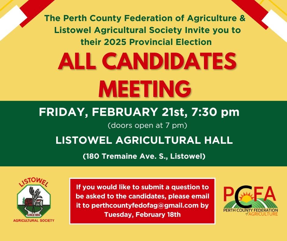 Tonight is the night! Perth-Wellington All Candidates Meeting for the Provincial Election taking place tonight at the Listowel Agricultural Hall. Doors open at 7pm. Meeting starts at 7:30pm. Everyone welcome!  You can also watch it live online at: youtube.com/live/GDFPDdOOy…