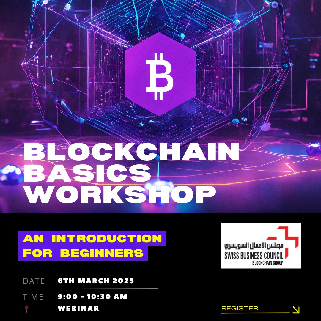 swissbcuae's tweet image. Join our online Blockchain Basics Workshop, designed for complete beginners! No technical background needed, just bring your curiosity, and Karin Lorez, Head of the SBC Blockchain Group and Board Member of the SBC, will break everything down in simple terms.
#BlockchainBasics