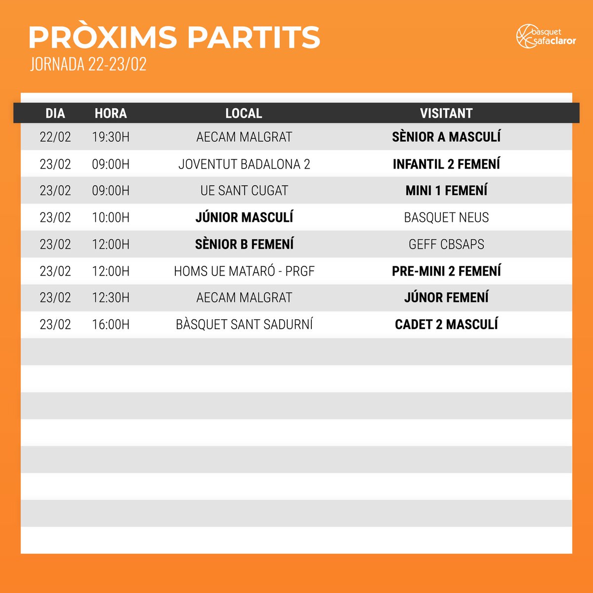 📅 LA JORNADA (22 i 23 de febrer)

#SafaClaror | #ForçaSafa