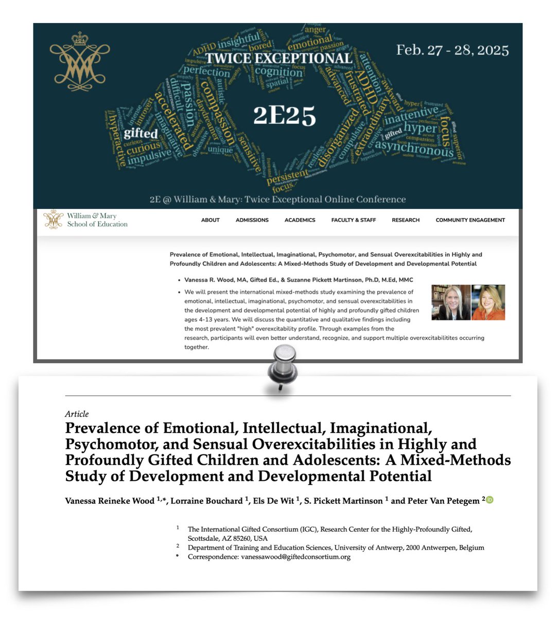 Join Dr. Suzanne Pickett Martinson and Vanessa R. Wood, The International Gifted Consortium (IGC), Research Center Highly-Profoundly Gifted @ William &amp; Mary - School of Education 2E online conference Thursday, February 27 and Friday, February 28, 2025 giftedconsortium.com/william-and-ma…