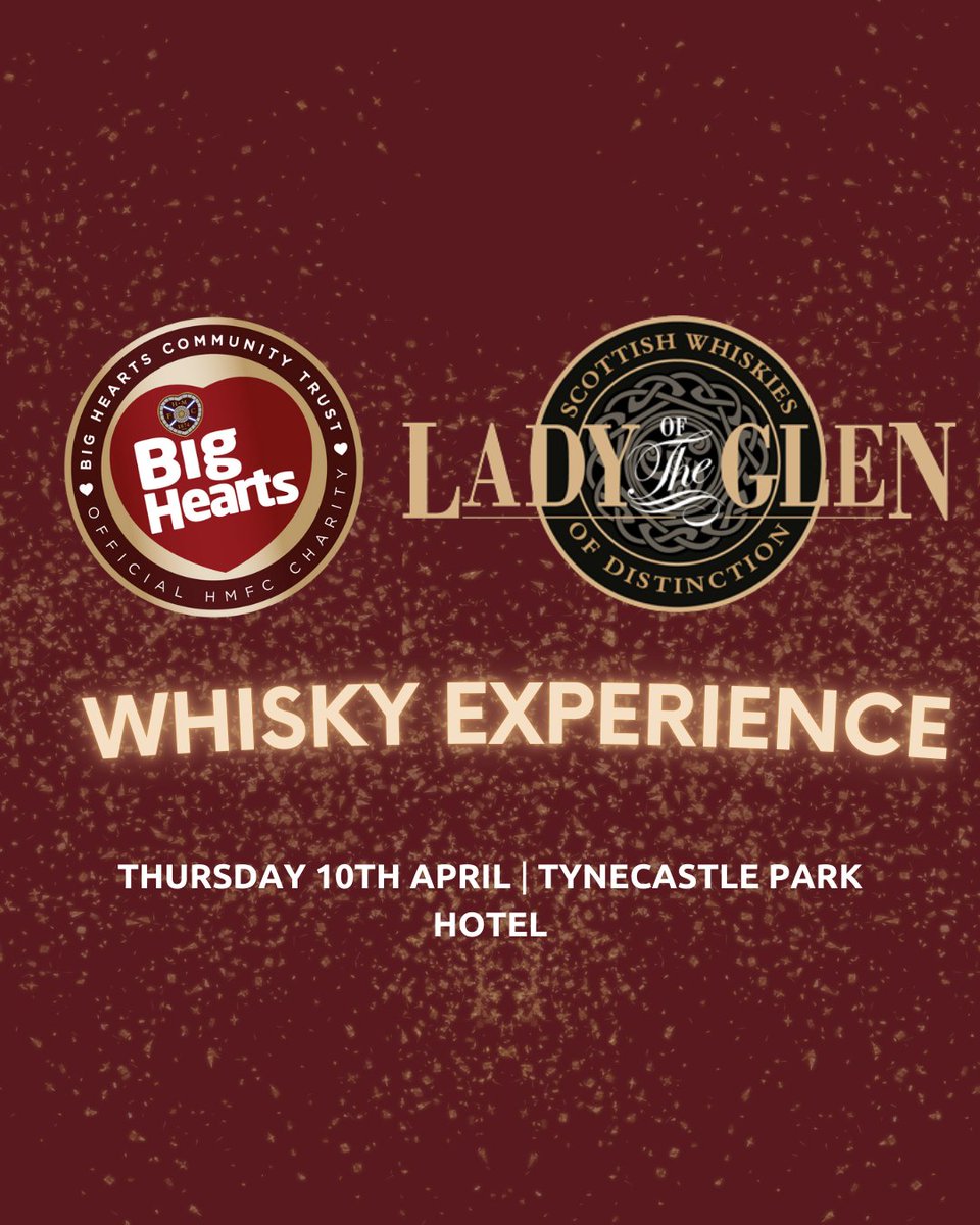 We're delighted to be hosting <a href="/bighearts/">Big Hearts</a> Whisky Experience on 10 April 🥃

Alongside <a href="/Lady_ofthe_Glen/">Lady of the Glen</a>  - sip, savour, enjoy great food, and hear from club legends, all while supporting Big Hearts 🤩

Tickets are limited, so book now 👉 bit.ly/3ENI09f
