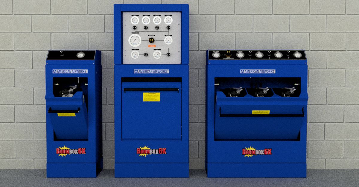 AmericanAirwork's tweet photo. NEW! *** BoomBox6K™ air cylinder refilling stations, by American Airworks™, passes the new 2024 NFPA 1900 requirements for cylinder blast testing! The BoomBox6K™ fill stations provide operator safety when refilling breathing apparatus air cylinders. sales@americanairworks.com https://t.co/9WN8sBtunN
