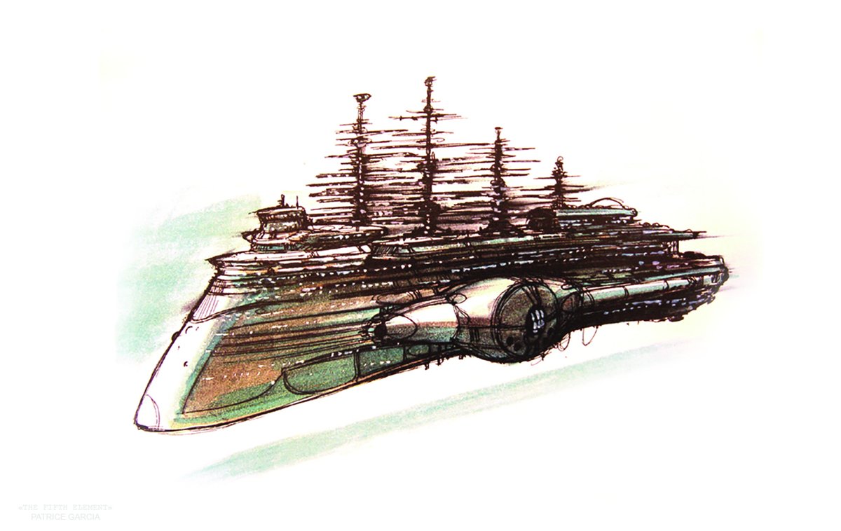 Early sketch #conceptart version of the #fhloston paradise in the #fifthelement movie.