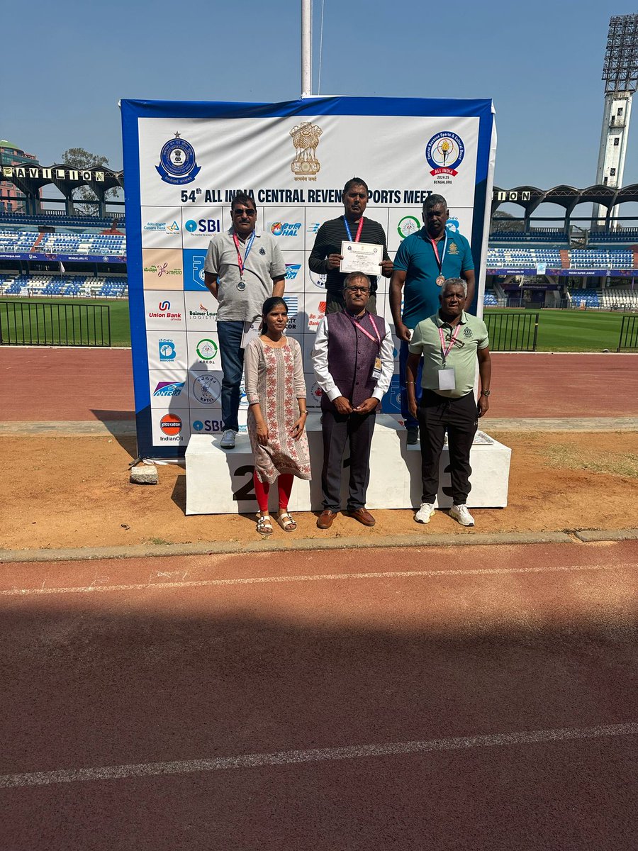 CgstDelhi's tweet photo. CGST Delhi North shines at the All India Central Revenue Sports Meet in Bengaluru! 🏆

🥇 Deshdeepak Singh – Gold in High Jump
🥈 Neeraj Kumar  – Silver in Discus Throw
🥈 Jagmohan Panwar – Silver in Swimming
🥉 Manita Sharma – Bronze in Swimming

Kudos to the winners! #CGST https://t.co/5D34rnhUVk