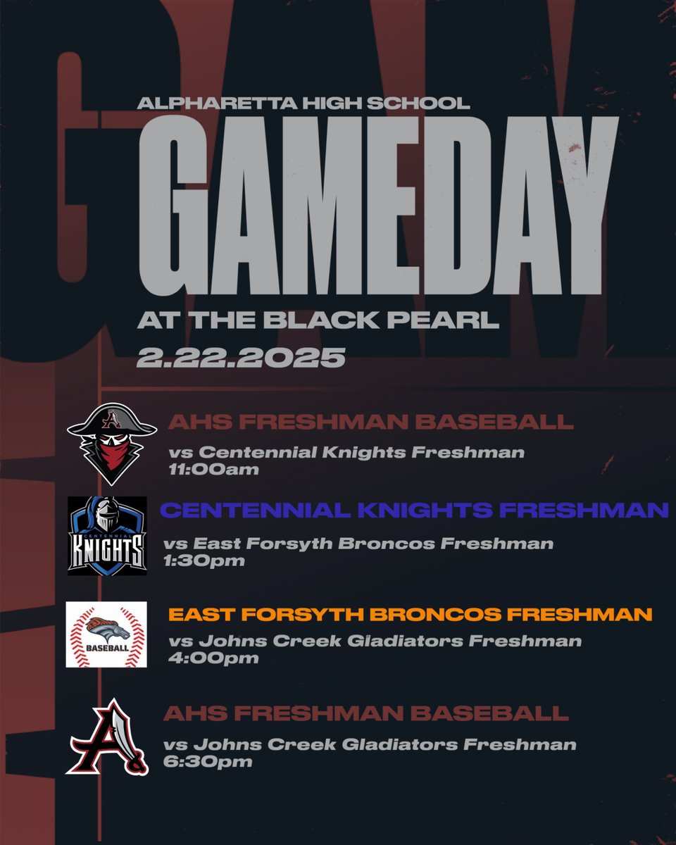 Tomorrow is a great day to see the future of high school baseball in our area.  4 games, 4 teams, all hosted at The Black Pearl at Alpharetta High School!  Come out and support the next generation of #RaiderNation!